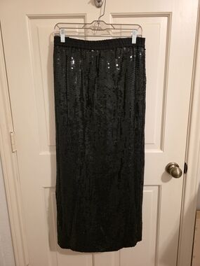 Vintage Gunit Fashions Black Sequin Maxi Skirt - Big Size/Check Measurements.